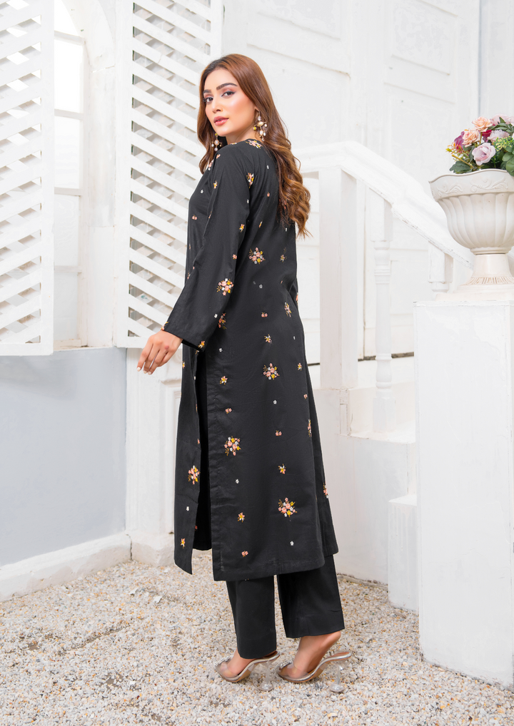 2 Pc Multi Embroidered Cotton Lawn Black ELD-0002