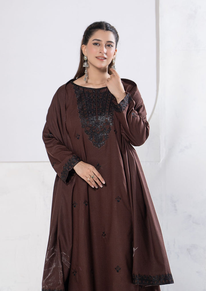 3Pc Embroidered Alpine Karandi Chocolate SAY-W26-0002