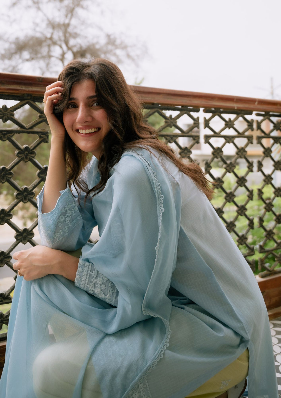 3Pc Ice Blue Embroidered Lawn with Chiffon Dupatta RIW-R26-0006