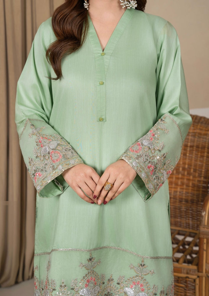 3Pc Embroidered Silk Viscose with Farshi Shalwar Mint JASHAN-J26-0005