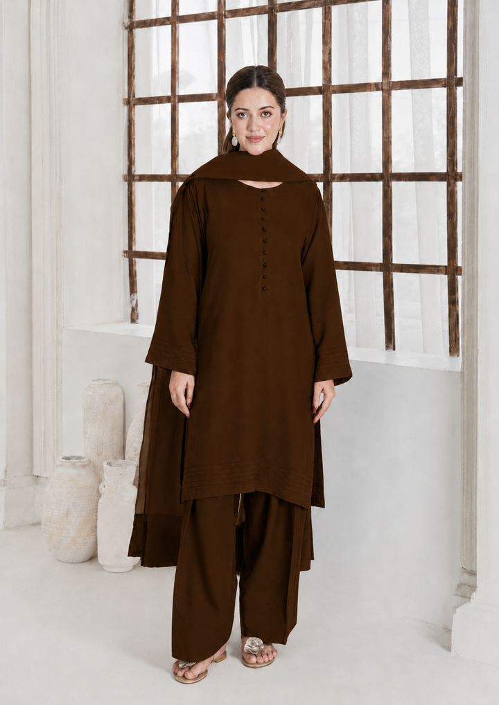 3Pc Silk Viscose with Farshi Shalwar with Organza Dupatta RIW-R26-0040