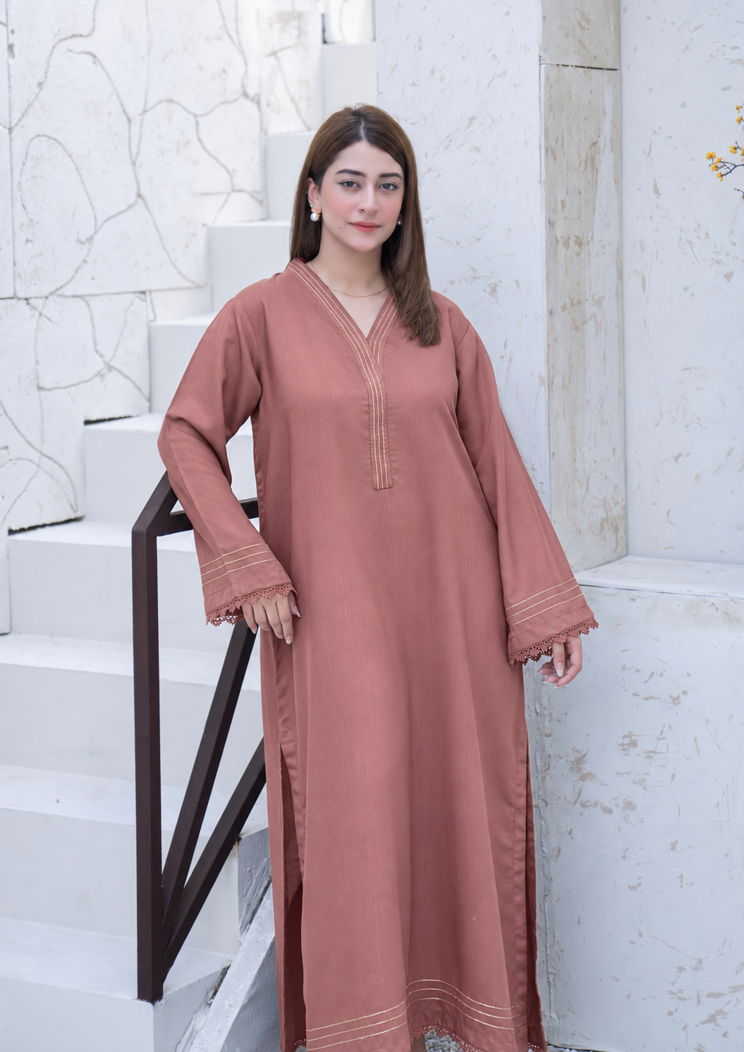 2Pc Silk Viscose Kaftan Tea Pink JUPITER-S26-0015