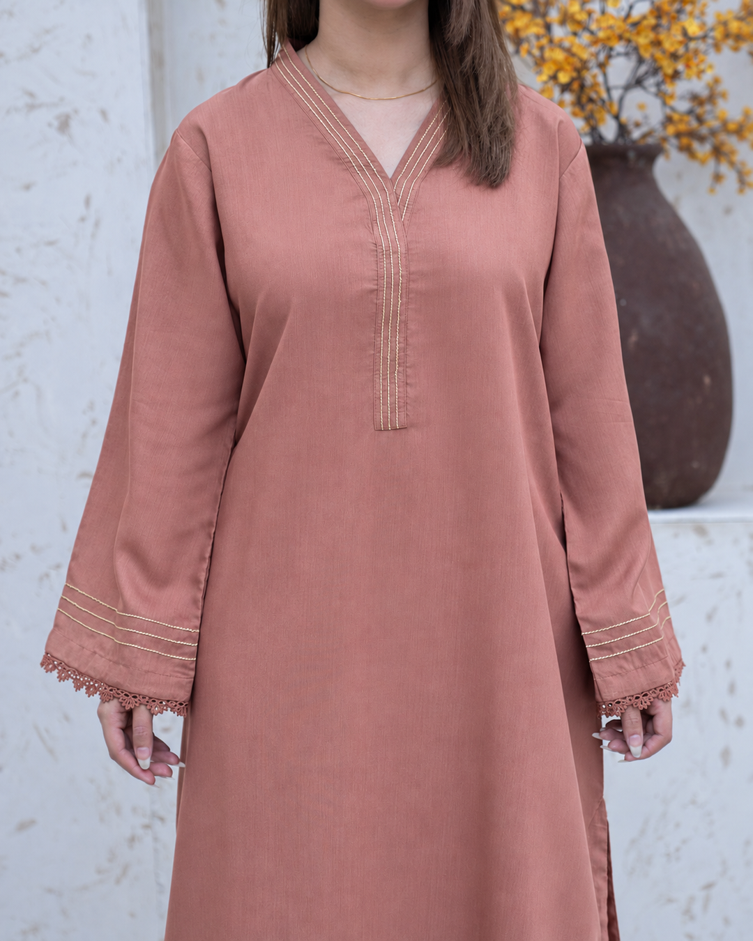 2Pc Silk Viscose Kaftan Tea Pink JUPITER-S26-0015