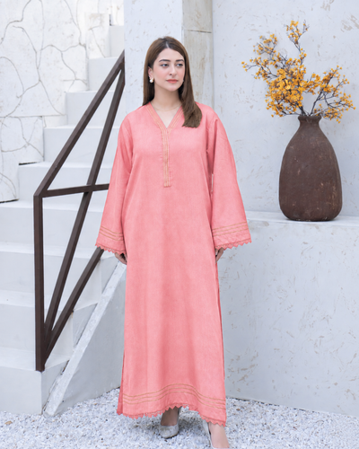 2Pc Silk Viscose Kaftan Peachish Pink JUPITER-S26-0013