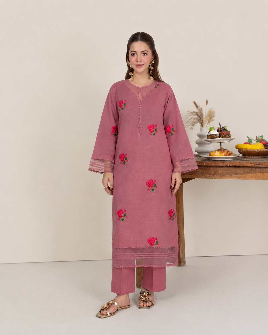 2pc Multi Embroidered Khaddar Tea Pink AML-W26-0005