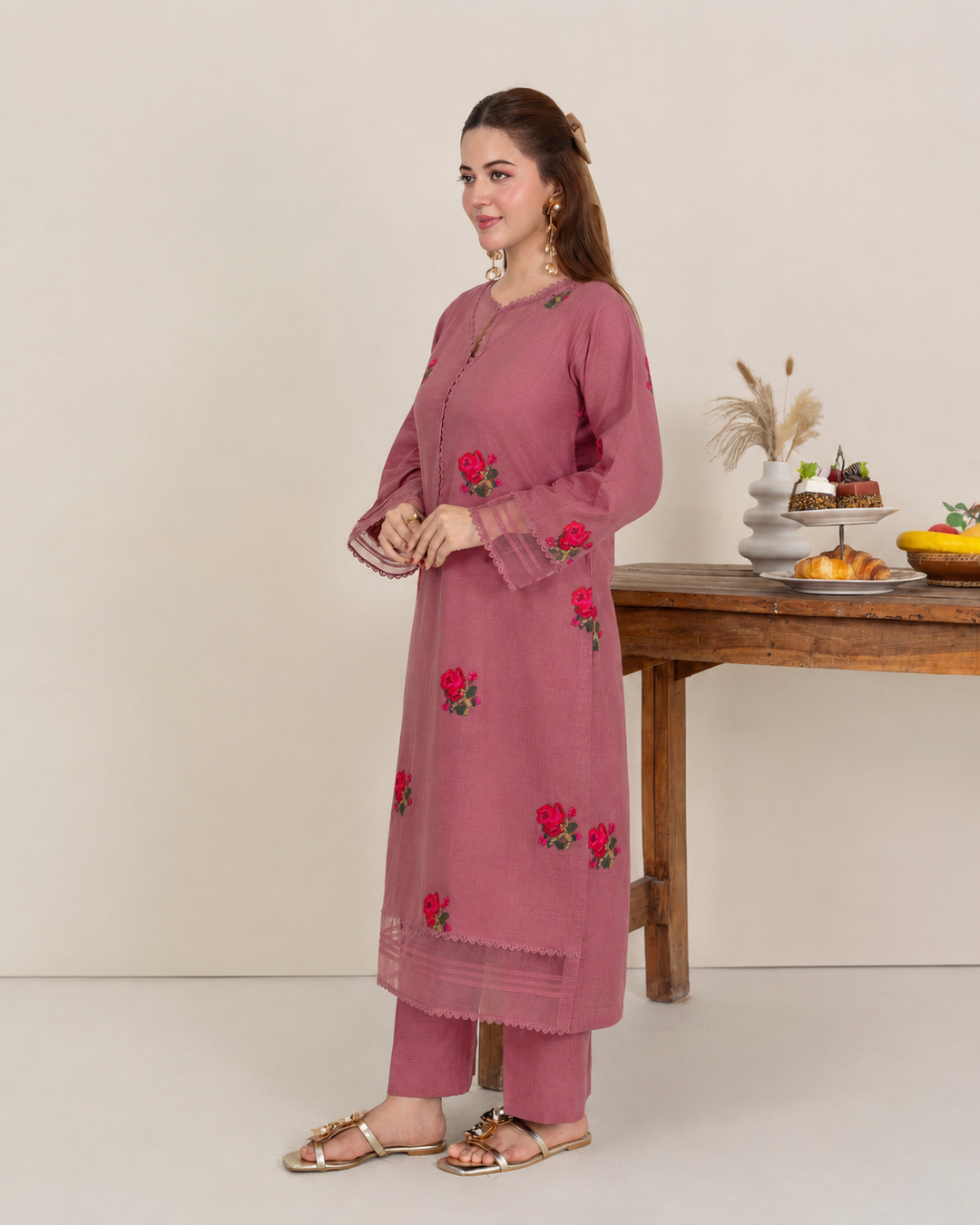 2pc Multi Embroidered Khaddar Tea Pink AML-W26-0005