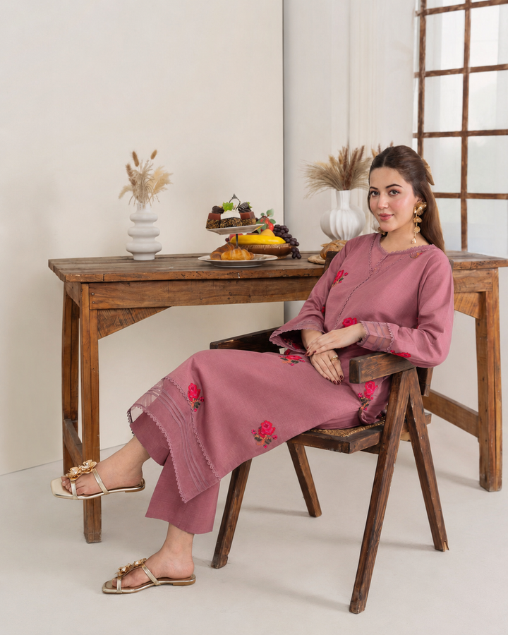 2pc Multi Embroidered Khaddar Tea Pink AML-W26-0005