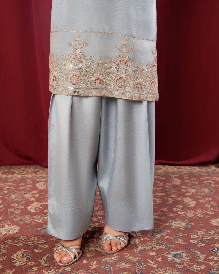 3Pc Embroidered Silk Viscose with Farshi Shalwar with Chiffon Embroidered Bordered Dupatta JASHAN-S25-0037