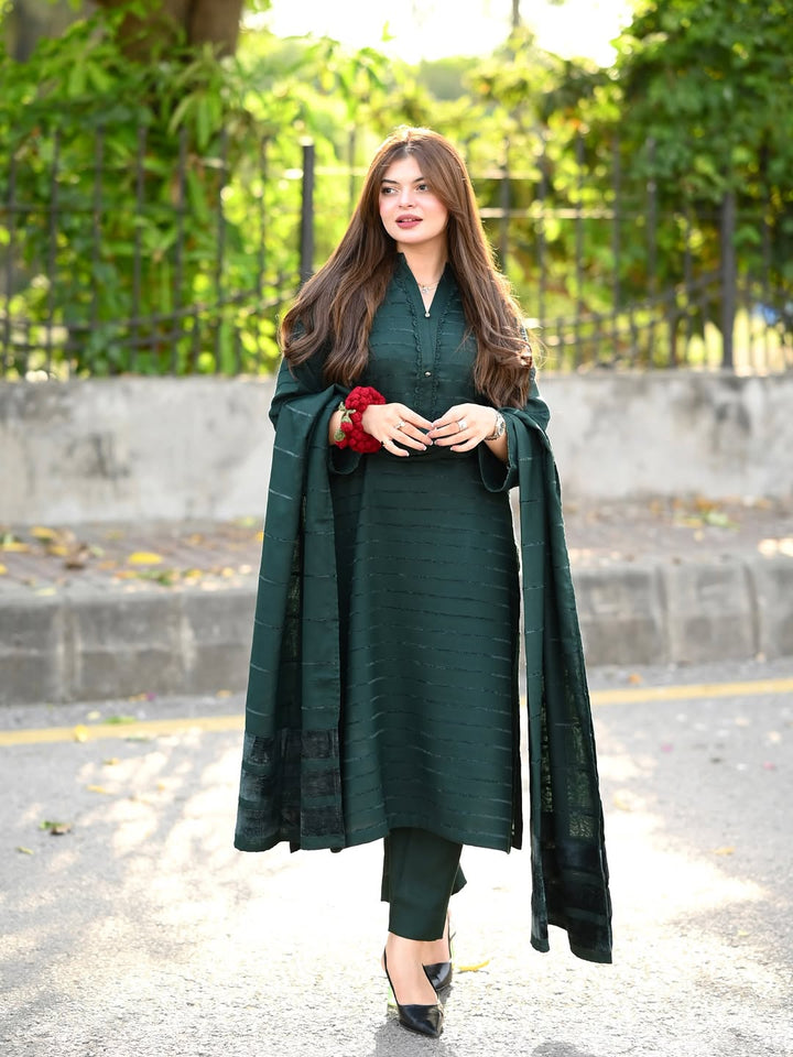 3pc Alpine Velvet Shirt with Velvet Border Shawl and Plain Trouser AML-W25-0013
