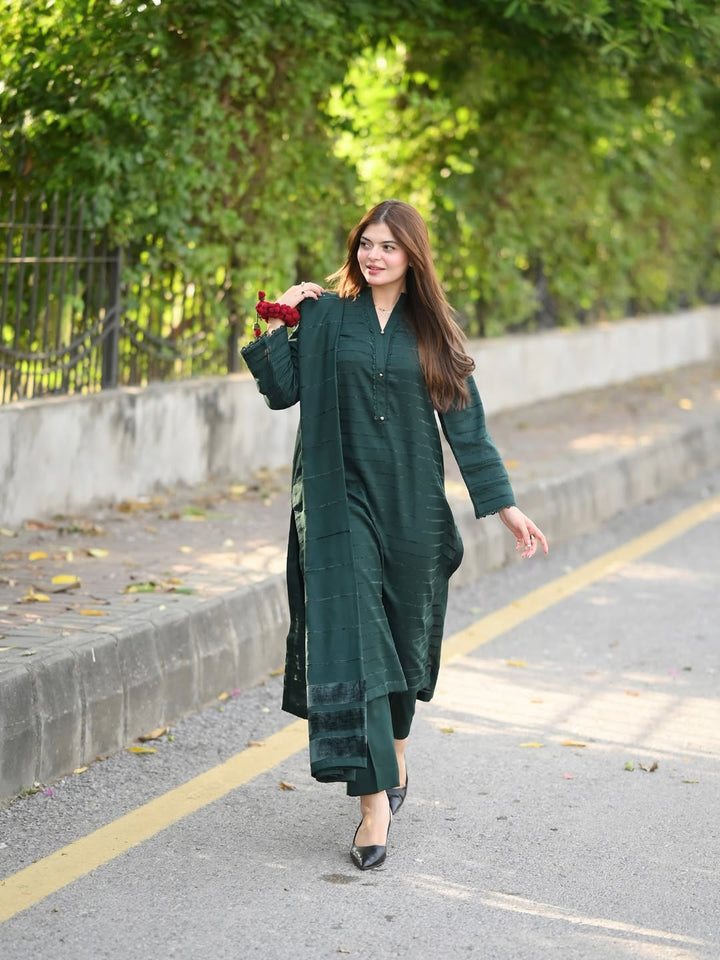 3pc Alpine Velvet Shirt with Velvet Border Shawl and Plain Trouser AML-W25-0013
