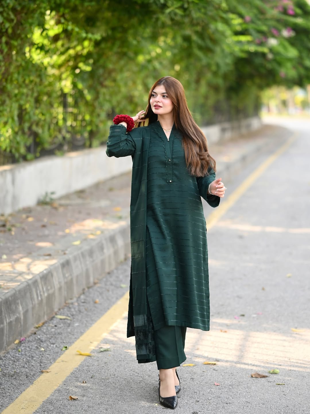 3pc Alpine Velvet Shirt with Velvet Border Shawl and Plain Trouser AML-W25-0013