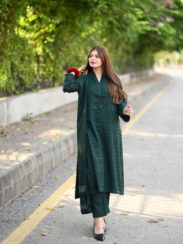 3pc Alpine Velvet Shirt with Velvet Border Shawl and Plain Trouser AML-W25-0013